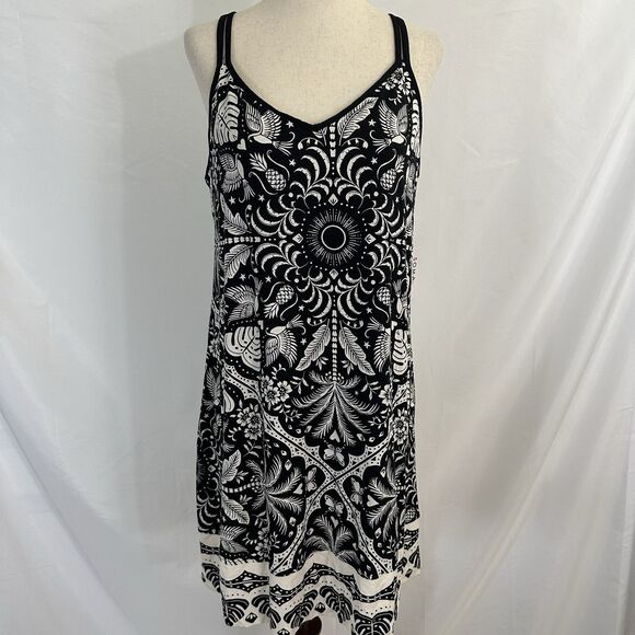 SOMA NWT Cool Nights Amazonia Tile Black Chemise Pajama Slip Dress Size M - Picture 1 of 8